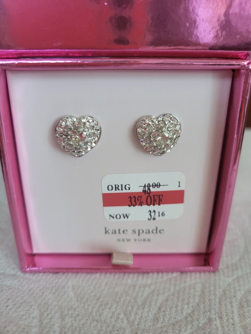 kate spade silver crystal heart stud earrings